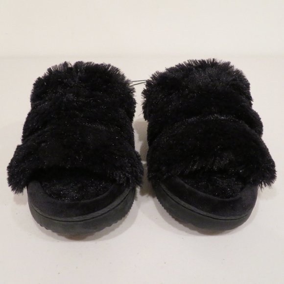 Women Small Black Slip-on Slippers Cozy Mountain Memory Foam Rubber Sole New - Picture 2 of 16